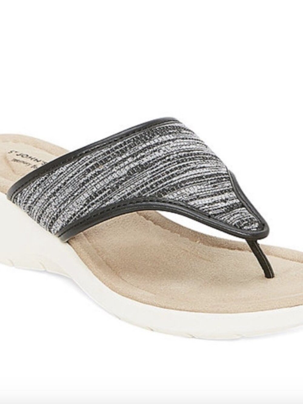 St. John's Bay Memory Foam Women Black White Thong Sandals Size 6.5 M Shoes